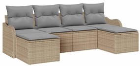 vidaXL Σετ Καναπέ Κήπου με μαξιλάρι 6 pcs Μπεζ Πολυ ράταν
