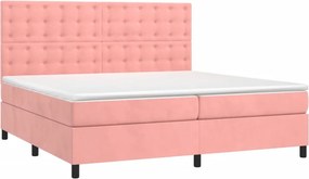 vidaXL Κρεβάτι Boxspring με Στρώμα Ροζ 200x200 εκ. Βελούδινο