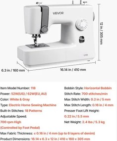 VEVOR Sewing Machine Portable Electric Sewing Machine 18 Stitch Applications