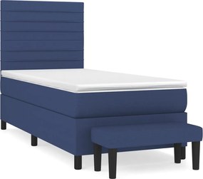vidaXL Κρεβάτι Boxspring με Στρώμα Μπλε 90x190 εκ.Υφασμάτινο