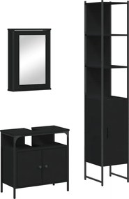 vidaXL Σετ Επίπλων Μπάνιου 3 Τεμαχίων Μαύρο από Τεχν. Ξύλο