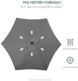 Ομπρέλα εξωτερικού χώρου Outsunny Ø196 cm, εξαγωνική ομπρέλα μπαλκονιού για παραλία, μπαλκόνι, κήπο, σκούρο γκρι