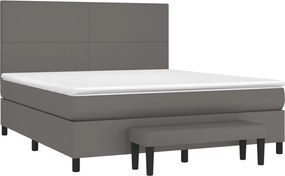 vidaXL Κρεβάτι Boxspring με Στρώμα Γκρι 180x200 εκ. Συνθετικό Δέρμα