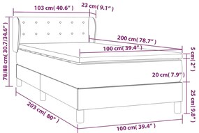 vidaXL Κρεβάτι Boxspring με Στρώμα Μαύρο 100 x 200 εκ. Υφασμάτινο