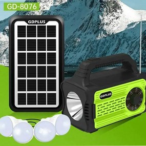 Ηλιακό Σύστημα Φωτισμού με 4 LED Λάμπες - Ραδιόφωνο - MP3 - BT και Ηλιακό Πάνελ GD-8076