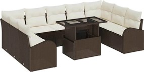 vidaXL Σετ Καναπέ Κήπου με μαξιλάρι 10 pcs Καφέ Πολυ ράταν