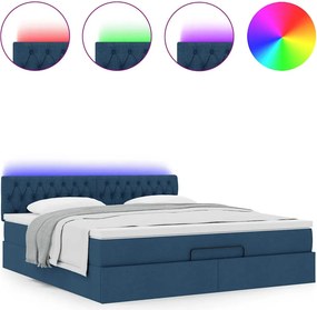 vidaXL Οθωμανικό κρεβάτι με στρώμα &amp; LEDs Μπλε 160x200cm ύφασμα
