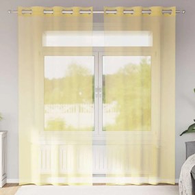 vidaXL Voile κουρτίνες με ροδέλες 2 τεμάχια Κίτρινο