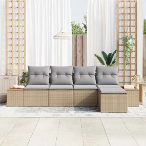 vidaXL Σετ Καναπέ Κήπου με μαξιλάρι 5 pcs Μπεζ Πολυ ράταν
