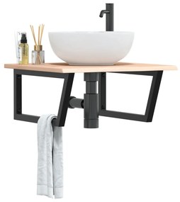 Ράφι Νιπτήρα Τοίχου από Ατσάλι / Μασίφ Ξύλο Δρυός