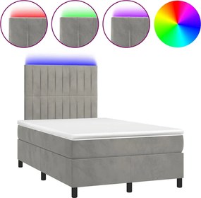 vidaXL Κρεβάτι Boxspring με Στρώμα &amp; LED Αν.Γκρι 120x190εκ. Βελούδινο