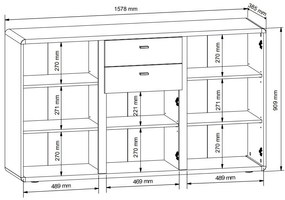 Σιφονιέρα Boston EB102, Ματ άσπρο, Ελαφριά δρυς, Με συρτάρια και ντουλάπια, 91x158x39cm, 74 kg | Epipla1.gr