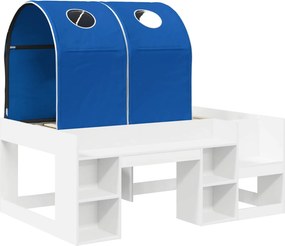 vidaXL Κρεβάτι με Σήραγγα 3 τεμ. Λευκό και Μπλε Επεξεργασμένο Ξύλο