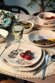 Σετ φαγητού σε κομψό κρεμ χρώμα με καλλιτεχνικό μοτίβο 27x27 cm