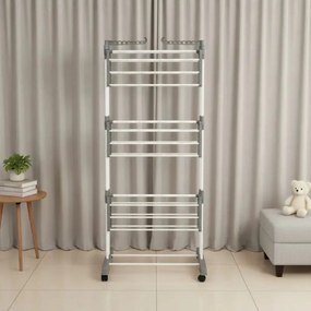 Στεγνωτήριο ρούχων Kinghoff KH 2044, 30 μ., έως 30 κιλά, 3 επίπεδα, ροδάκια, χάλυβας, λευκό/γκρι