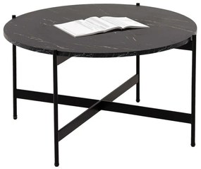 Τραπέζι Σαλονιού HM9588.01 Φ80x45cm Με Μαύρη Μεταλλική Βάση Εφέ Μαρμάρου Black Mdf, Metal