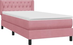 vidaXL Box Spring κρεβάτι με στρώμα ροζ 90x210 εκ. Βελούδινο