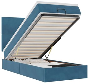 vidaXL Οθωμανικό κρεβάτι με στρώματα & LEDs Σκούρο μπλε Βελούδο
