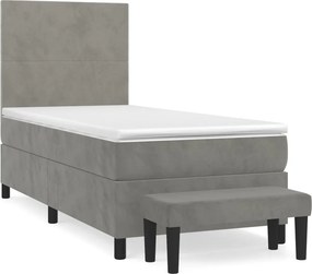 vidaXL Κρεβάτι Boxspring με Στρώμα Ανοιχτό Γκρι 90x200 εκ. Βελούδινο