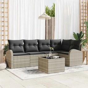 vidaXL Σετ Καναπέ Κήπου με μαξιλάρι 6 pcs Ανοιχτό γκρι Πολυ ράταν