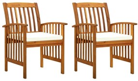 Καρέκλες Τραπεζαρίας Κήπου 2 τεμ Μασίφ Ξύλο Ακακίας &amp; Μαξιλάρια - Λευκό
