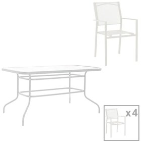 Valor-Confidence dining table set of 5 white metal 140x80x70cm 140x80x70 εκ.