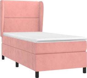 vidaXL Κρεβάτι Boxspring με Στρώμα Ροζ 90x190 εκ. Βελούδινο