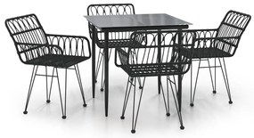 vidaXL Σετ Τραπεζαρίας Κήπου 5 Τεμαχίων Μαύρο από Συνθετικό Ρατάν