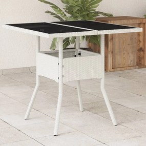 vidaXL Τραπέζι Κήπου Γυάλινη Επιφάνεια Λευκό 80x80x75 εκ. Συνθ. Ρατάν