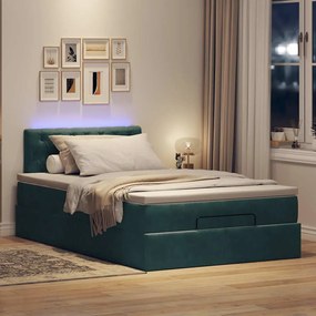 vidaXL Οθωμανικό κρεβάτι με στρώμα & LEDs Dark Green 120x190cm Velvet