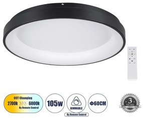 Πλαφονιέρα Φωτιστικό Οροφής Δαχτυλίδι LED CCT 105W 12075lm SALEM Globostar 61237 Μαύρο