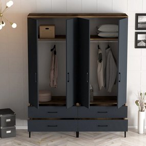 Τετραφυλλη Ντουλαπα Καρυδια/Ανθρακι SOLANO 47.5x160x201.4