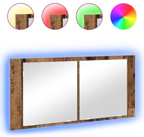 vidaXL Καθρέφτης LED Ντουλάπι Παλιό Ξύλο 100x12x45 cm