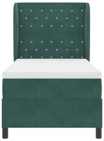 vidaXL Κρεβάτι με ελατήρια Σκούρο πράσινο 90 x 190 cm Βελούδο
