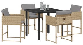vidaXL Σετ Τραπεζαρίας Κήπου 5 Τεμαχίων με Μαξιλάρια Μπεζ Πολυ Ρατάν