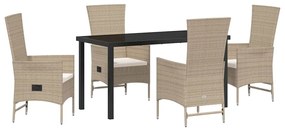vidaXL Σέτ φαγητού για κήπο με μαξιλάρι 5 pcs Μπεζ συνθετικό ρατάν