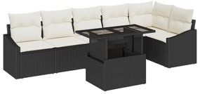 vidaXL σετ καναπέ κήπου 7 τεμαχίων με μαξιλάρια μαύρο πολυ-ρατάν