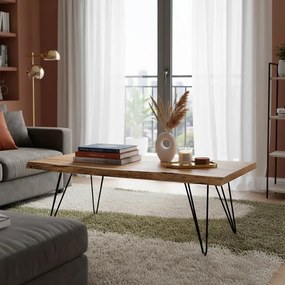 Τραπέζι σαλονιού Rich μασίφ ξύλο 4εκ φυσικό-πόδι μαύρο 130x69x46εκ 130x69x46 εκ.