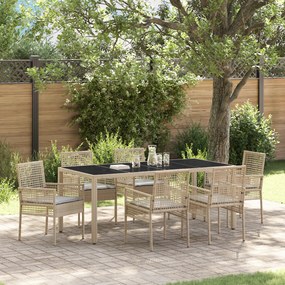 vidaXL Set Τραπεζαρίας 7 Τεμαχίων με Μαξιλάρια Μπεζ Πολυ Ράττανα