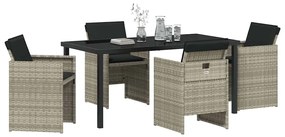 vidaXL Σέτ φαγητού για κήπο με μαξιλάρι 5 pcs Ανοιχτό γκρι Πολυ ράταν