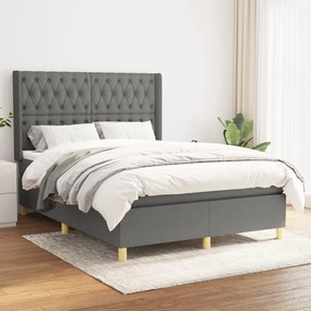 Κρεβάτι Boxspring με Στρώμα Σκούρο Γκρι 140x190 εκ. Υφασμάτινο