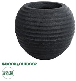 GloboStar® Artificial Garden ILAEIRA 20712 Επιδαπέδιο Πολυεστερικό Τσιμεντένιο Κασπώ Γλάστρα - Flower Pot Μαύρο Φ71 x Υ64cm