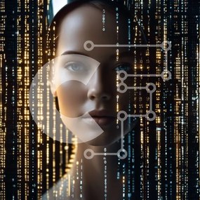 Intra Συλλεκτικό Ξύλινο Παζλ Plywood 4mm - Φουτουριστικό μανεκέν καλυμμένο σε ψηφιακό κώδικα Σε Ξύλινο Κουτί - Διαστάσεις Puzzle: 10x10 cm – 25 κομμάτια