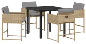 vidaXL Σετ Τραπεζαρίας Κήπου 5 Τεμαχίων με Μαξιλάρια Μπεζ Πολυ Ρατάν