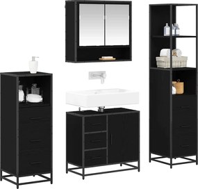 vidaXL Σετ Επίπλων Μπάνιου με ράφι 4 pcs Μαύρη Οξυά Επεξεργασμένο ξύλο