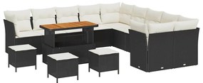 vidaXL Σετ Καναπέ Κήπου 14 pcs Μαύρο και Κρέμα συνθετικό ρατάν