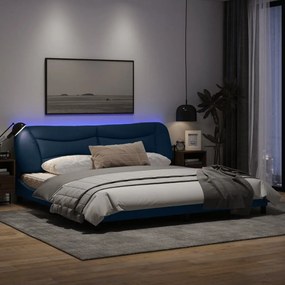 Πλαίσιο Κρεβατιού με LED Μπλε 200x200 εκ. Υφασμάτινο - Μπλε
