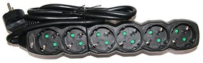 Adeleq Πολύπριζο Μαύρο Με Καλώδιο 1,5μ 3x1.5mm2 Με 6 Πρίζες Σούκο 15-31515601