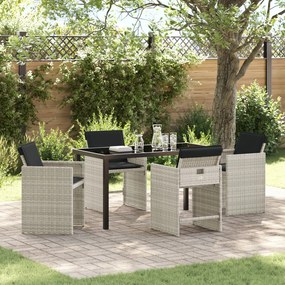 vidaXL Σετ 5 τεμαχίων Καρεκλών Dining Κήπου με Μαξιλάρια Ανοιχτό Γκρι Πολύ Ρατάν