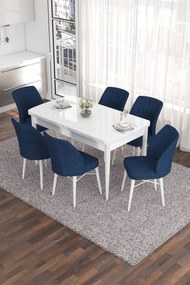 Extendable Dining Table &amp; Chairs Set (7 Pieces) Eva - White, Navy Blue White
Navy Blue